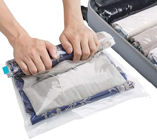 SilverRack Bolsas de vacío para ropa de viaje para enrollar [7 piezas] en (2x 30x40 cm / 2x 35x50 cm / 2x 40x60 cm / 1x 50x70 cm) - Bolsas de vacío para ropa de viaje que ahorran espacio, Bolsas de