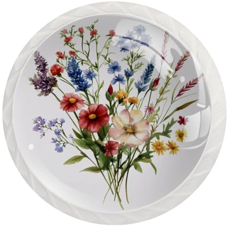JAVENPROEQT Set di 12 pomelli rotondi con fiori selvatici colorati per cassettiera, armadio, armadio, con viti, decorazione per casa, ufficio, asilo nido