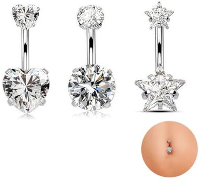 3 piezas piercing ombligo ombligo,Titanium Belly Bars Heart Balls Navel Piercings Rings,piercing ombligo joyería para el cuerpo,piercing ombligo acero quirurgico Corazón Cristal ombligo Piercing Joyas