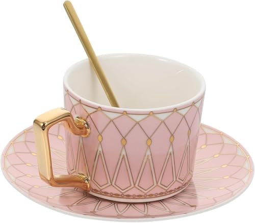 KJHZCE Tasses à café en céramique, Tasse et Soucoupe en Porcelaine Fine, 1 Ensemble, Service à café en céramique, Tasse de Service, Tasse en céramique, Tasses à café et soucoupes, café européen(Pink)