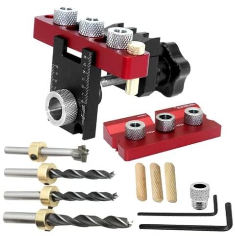 Woodworking 3 In 1 Dowelling Jig Universal Dowel Cam Jig -Adjustable Woodworking Drilling Locator, High Precision Jig Pocket Hole Jig Kit Wood Hole Drilling Guide Woodworking Position