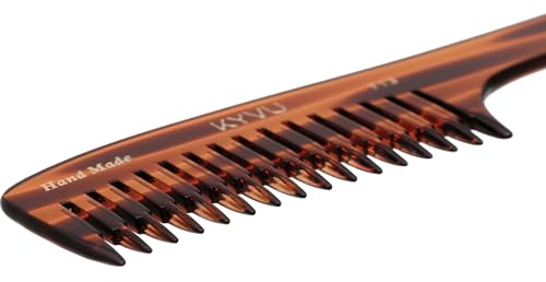 KYVU T13 bred kam med handtag, handgjord steg-avsmalnande stylingkam, 21,8 cm, cellulosaacetat, sköldpaddsskal finish