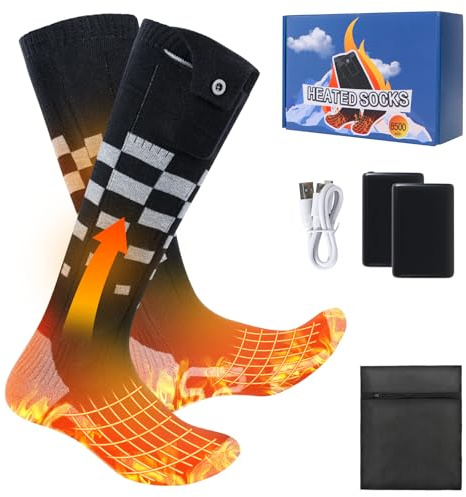 Olycism Chaussettes Chauffantes Batterie Rechargeable 8500mAh Chaussettes Chauffantes pour Hommes et Femmes 4 Températures Réglables Cyclisme en Plein Air Camping Randonnée Moto Ski Taille M