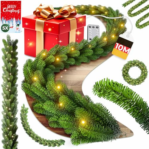 KESSER® Weihnachtsgirlande 10m mit Beleuchtung 200 LEDs - Timer - LED Kette 8 Leuchtmodi - Weihnachtsbeleuchtung - Weihnachtsdeko In & Outdoor - Tannen-Girlande inkl. Fernbedienung
