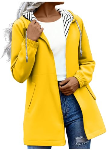 AEGJEGVD Veste Imperméable Femme À Capuche Veste Mi Saison avec Fermeture À Glissière Blouson Imperméable pour Femmes Couleurs Unie Rayé avec Cordon Manteau Vêtement d'alpinisme en Plein Air