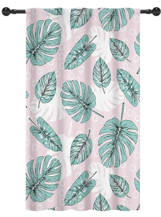 YONGFOTO 140x229cm Tende Foglie Tropicali Per Camera Da Letto, Rosa Isola Hawaiana Vegetazione Estiva Monstera Tende Filtranti Luce Con Tasca Per Bastone Per Soggiorno, 1 Pannello