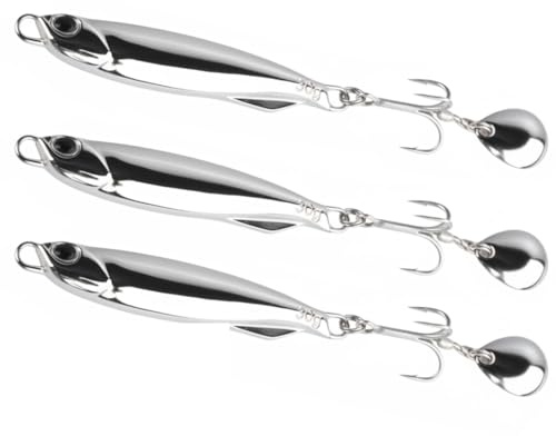 Sea Fishing Lures, 3 PCS 30g Metal Jigs & Spoons Silver for Mackerel, Bass, Cod, Pike – Heavy Duty Saltwater Fishing Tackle with Treble Hooks