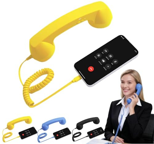 Retro Phone Handset, Vintage Style Receiver with Microphone & Speaker, Cordless Retro Telephone Handsets, Old School Desk Phone Handsets for Clear Calls yellow 3.5 mm
