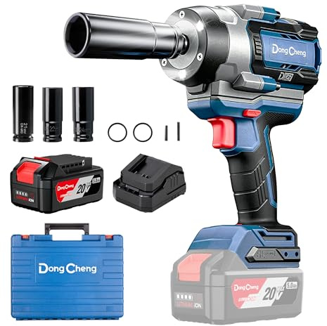 Dong Cheng Chiave a impulsi senza fili Brushless 1/2, 1700 Nm | 3 vel. 0-1900 giri/min, carica rapida + 3 bussole, per bulloni arrugginiti M10-M24
