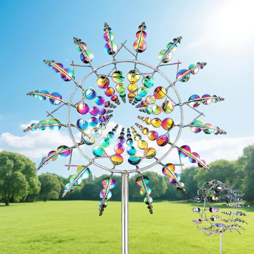 Molino de Viento de Metal úNico y Mágico, Escultura de Viento Spinner, Spinner de Viento 3D para Terrazas al Aire Libre, Patio, Césped (Glossy)