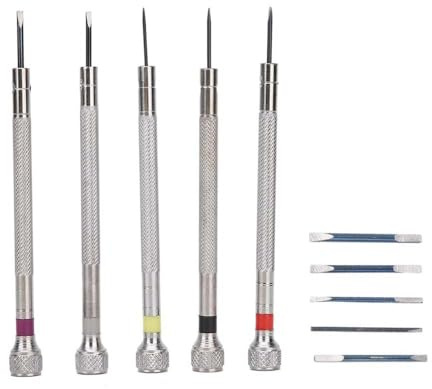 MOPFOL 5 Pcs Set Spring Steel Watch Screwdrivers Professional Repair Tools with Knurled Handle for Watchmakers Electronics
