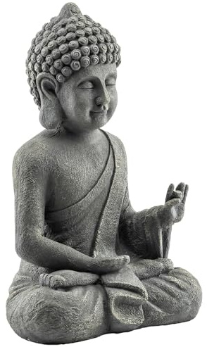 Outsunny Statue de Jardin, Sculpture de Bouddha Assis en Oxyde de Magnésium, Décoration Spirituelle pour Intérieur et Extérieur, Jardin, Patio, Cour, Gris Foncé