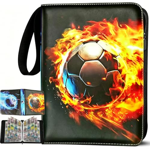 Fußball Sammelalbum für Karten, Fußball Sammelkarten Album, 50 Seiten 900 Karten Kapazität, PU Wasserdicht Fußballkarten Sammelbuch, Fussball Sammelheft Ordner, Geschenk für Sammler (Schwarz 900)