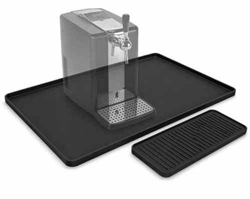 WEVOH Silikon Matte für Bierzapfanlage 2er Set Schwarz 60 x 40 cm und 40 x 20 cm, rutschfeste Bar Unterlage für Zapfanlagen, Partyfass 5 Liter, Theke und Heimbar, Abtropfmatte wasserdicht und abwaschb
