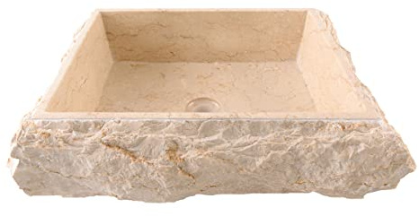 Marmor Waschbecken 50 cm eckig gehämmert in beige von WOHNFREUDEN