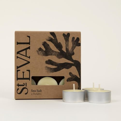 St Eval | Sea Salt Scented Tealights | Coastal, Oceanic, Zesty and Awakening Fragrance| Pack of 9 | Long-Lasting Burn Upto 6 Hours Per Tealight Candle | Made in Cornwall