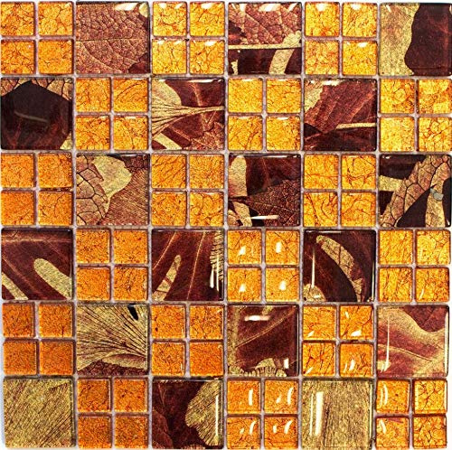 Mosaik Fliese Transluzent Kombination Glasmosaik Crystal Sunrise orange für WAND BAD WC DUSCHE KÜCHE FLIESENSPIEGEL THEKENVERKLEIDUNG BADEWANNENVERKLEIDUNG Mosaikmatte Mosaikplatte