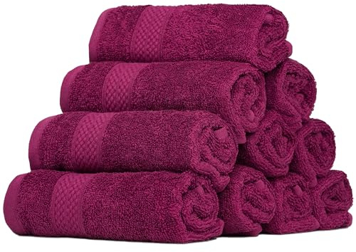 Brielle Handtuch-Set aus 100% Baumwolle - 10er Set Gästehandtücher, 30x50 cm, Baumwolle Sehr saugfähige Gästetücher für das Badezimmer, Gästetuch in Hotel- & Spa-Qualität, Packung mit 10, Lila Farbe