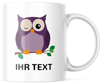 Eulen-Tasse mit Namen personalisiert, Keramik 330 ml | Tasse mit Eule und Wunschname – Eulen-Geschenk für Nachteulen, zum Muttertag und für die beste Freundin