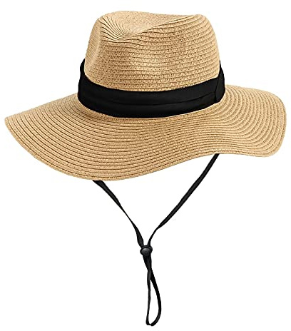 Girls Floppy Beach-Hat Wide-Brim - Summer Travel Straw-Sun-Hat for Kids 9 to 16 Years (Khaki, 54CM (5-9 Years))