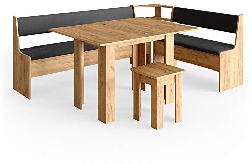 Vicco Groupe de banquettes d'angle Roman, Chêne de Force doré, 210x150cm avec Table, adapté à Une Installation d’Angle dans Les Cuisines et Les salles à Manger