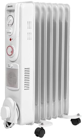Devola Oil Filled Radiator, Low Energy Electric Heater with Thermal Fuse for Overheat Cut Off, Adjustable Heating Dial, Turbo Heating Option via PTC Fan, 24 Hour Timer - (White) (7 Fin 2000W)