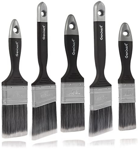 Genixart Angled Cutting in Paint Brushes for Walls and Trim, Angle Sash Paintbrush for Furniture, Staining Brush for Interior & Exterior Painting (5 Pack)