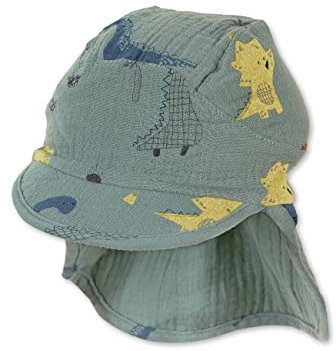 Sterntaler Unisex Kinder Schirmmütze Nackenschutz Dinos Kindermütze, Dunkelgrün, 49 EU