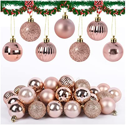 NiCoLa 36PCS 40mm Christmas Tree Baubles, Rose Gold Christmas Ball Ornaments, Mini Xmas Baubles with Hanging Loop Decorative Xmas Tree Home Decorations