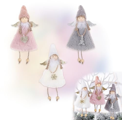 Angioletti Natalizi con Gonna di Piume xlwen 3 pezzi Bambole con angelo di Natale Decorazione,Ciondolo angelo di peluche di Natale per Albero di Natale Casa Feste,Festa di Natale Preferito Regali