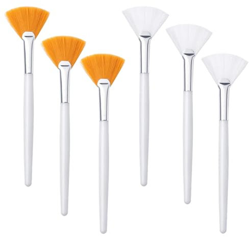 TRKETK 6-teilige Gesichts Fächerpinsel, Gesichtsmasken Pinsel mit weichen synthetischen Borsten und Kunststoffgriff, für Schlafmaske, Schlammmaske, Cremes und mehr, weiß