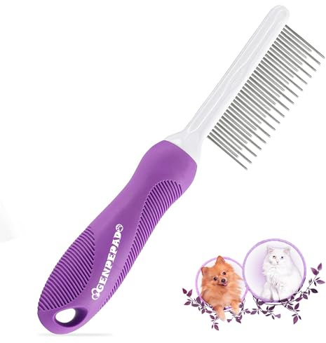 GENPEPADO Grooming Comb for Dogs and Cats with Matted Hair, Detangling Pet Comb with Long and Short Stainless Steel Metal Fine Teeth for Removing Mats, Tangles, Knots & Loose Fur from The Undercoat