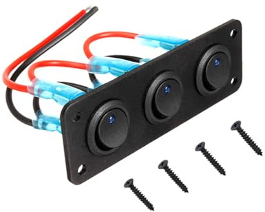 CGEAMDY 3 Gang Wippschalter Panel, Wasserdicht, Blaue LED, Für Boot, Auto, Wohnmobil, Yacht