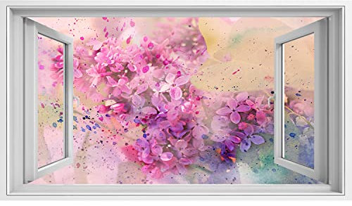 islandburner Prime Bild auf Leinwand Fensterblick Flieder Aquarellzweig Sagenhafter Effek Bilder Wandbilder Poster