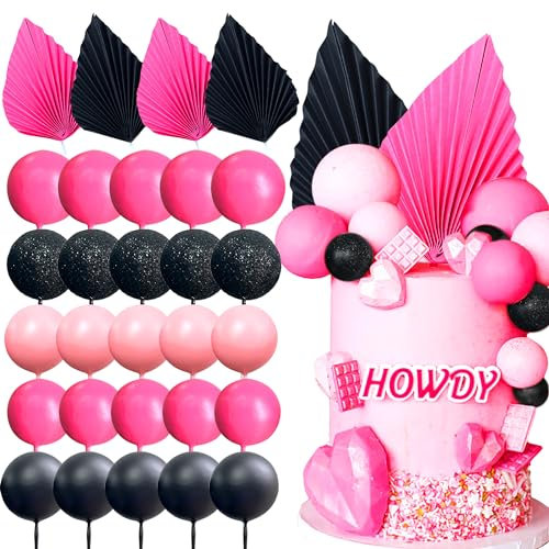 LaVenty Rosa und Schwarz Tortendeko Kugeln Cake Topper Mini Ballons Tortenaufleger für Hochzeit Party Babyparty Geburtstag Tortendeko