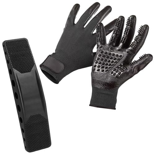 SoulQool Pferdepflege-Zubehör, 6-in-1 Pferdebürste + 1 Paar Pferdebürstenhandschuhe, Haustierpflege-Zubehör-Set für Pferde, Hunde und Katzen, Fellpflege, Haarausfall