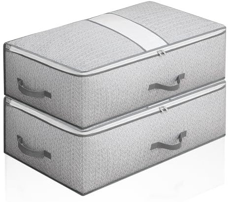Leavans 2 Stück Unterbettkommode, Unterbett Aufbewahrungsbox mit Deckel, Faltbare Kleidung Aufbewahrung Aufbewahrungstasche für Bettdecken Kleidung Unterbett Kleiderschrank Organizer, 30L