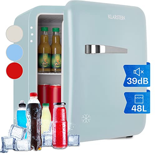 Klarstein Mini Kühlschrank für Zimmer, 48L Mini-Kühlschrank für Getränke & Kosmetik, Kleine Minibar, Klein & Leise, Verstellbare Ablage, Kleiner Skincare 0-10°C