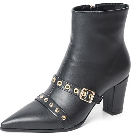 MEOTINA Black Booties Pointed Toe Ankle Boots for Women Dressy Chunky Heel Bootie Short Boot with Zipper Dress Shoes