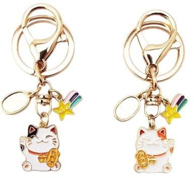 QEQSHQO 2 Stück Glückliche Katze Schlüsselbund, Katze Glücksbringer Anhänger, Japanischen Stil Maneki Neko Schlüsselring, Für Geldbörsen, Schlüsselanhänger, Geschenke