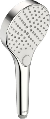 HANSA VIVA Breiter Duschkopf mit 3 Strahlarten I Handbrause Dusche | Dreistrahlig mit Druckknopf Umsteller I Anti-Kalk Funktion I Brausekopf 110 mm Durchmesser | Standard G 1/2 Anschluss | Chrom