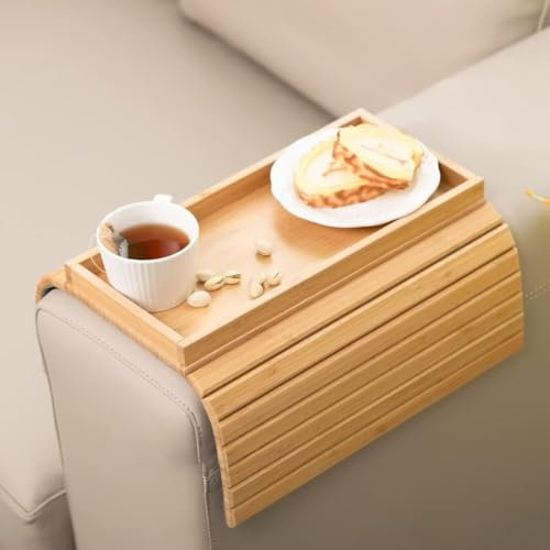 Sofa Arm Tray, Sofa Arm Table, Bamboo Couch Cup Holder, Armchair Table Eco-Friendly, Couch Arm Table for Snacks, Phone, Control, Cups, Couch Armrest Tray