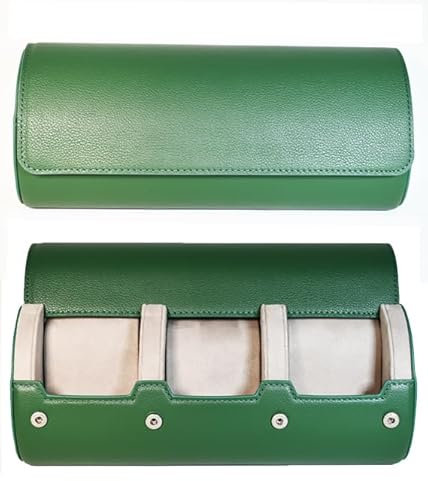Hochwertige Uhrenrolle aus italienischem Nappaleder, luxuriöses Uhrenetui für Reisen mit luxuriösem MicroSkin-Innenfutter, Reiseuhrenrolle für 3 Uhren, Reiseuhrenetui für Herren, Reiseuhrenetui, Grün