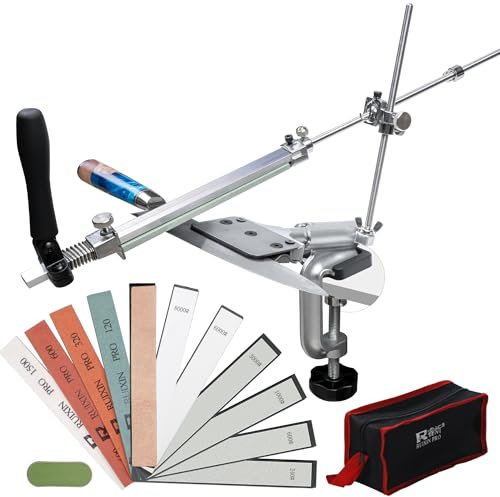 CWOVRS Aiguiseur à Couteaux, RX-008 Affûteur de Couteaux Angle Fixe Rotatif à 360°, Curseur et Fixation Précis Améliorés, Système d'Affûtage Couteaux à Cuisine, 10 Pierre+ 1 Cuir+ 1 Pâte