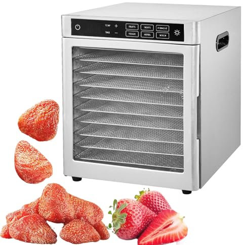 Deshidratador de alimentos eléctrico, deshidratador de alimentos de acero inoxidable con 6 menús preestablecidos, ajuste de temperatura y tiempo, deshidratadores para alimentos y cecina, ajuste de t