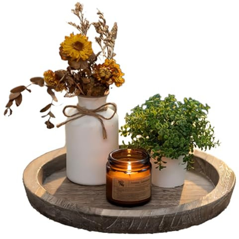 IUSOT Wooden Tray, Rustic Candle Plates and Trays, Decorative Tray for Candles, Coffee Table Decor, and Dining Room Centerpiece, Wooden Candle Holder for Pillar Candles & Home Decor