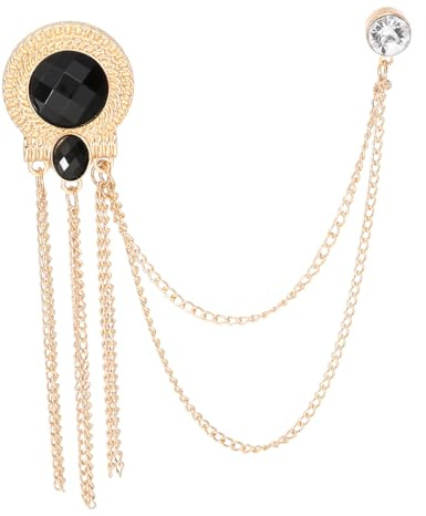 PATIKIL Broche Chaîne Gemme, Broche Rond Chaîne Gland Mode Cristal Épinglette pour Femmes Hommes Vêtements Robe Bouquet Manteau Chapeau Sac, Ton Or (Noir)