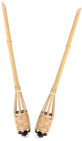DOITOOL 2pcs Bamboo Torch Lights Handmade Natural Woven Outdoor Decoration for Garden and Parties Easy to Install Festival for Courtyard and Pathway Lighting