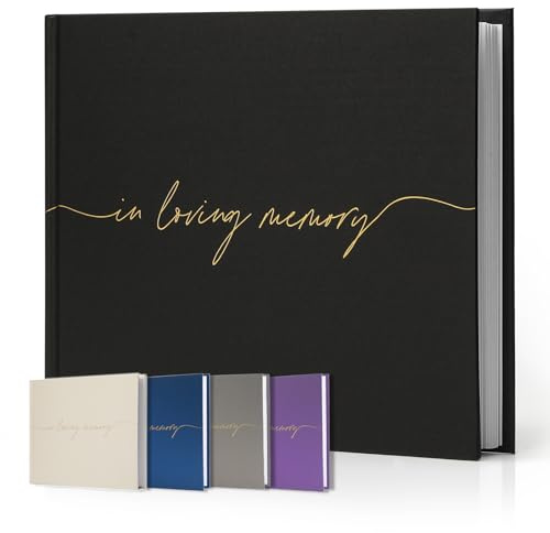 Braveriky Twill Funeral Guest Book - in Loving Memory Guestbook with a Memory Table Sign - Hardcover Guest Sign in Book for Funeral Service - 320 Entries, 9x7.5, Black