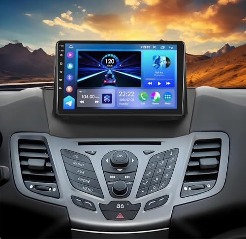Android 14 Car Stereo for Ford Fiesta 2009-2014 9Inch 2G+32G Double Din Car Stereo Radio In-Dash GPS Navigation Headunit w/Wireless Carplay & Android Auto Car Radio Receiver w/AHD Rearview Camera Mic